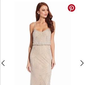 Adriana Papell beaded blouson gown in silver/nude